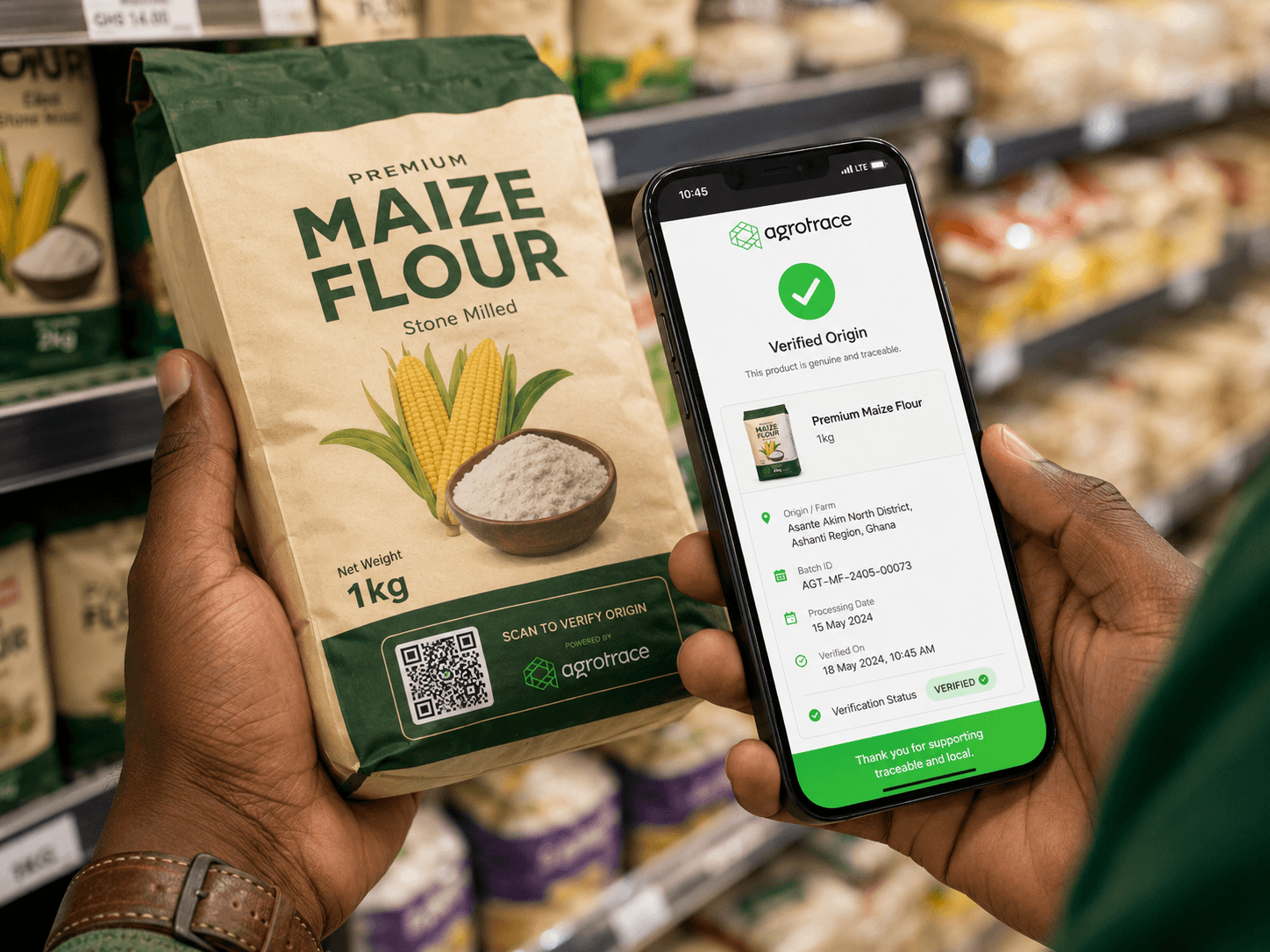 Consumer scanning a QR code on a packaged food product